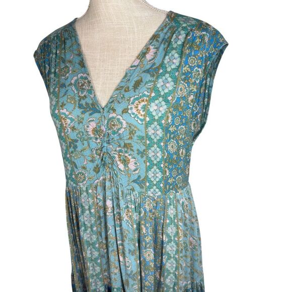 Free People Blue & Turquoise Hanalei Bay Boho Flowy Beach Maxi Dress - Picture 3 of 9